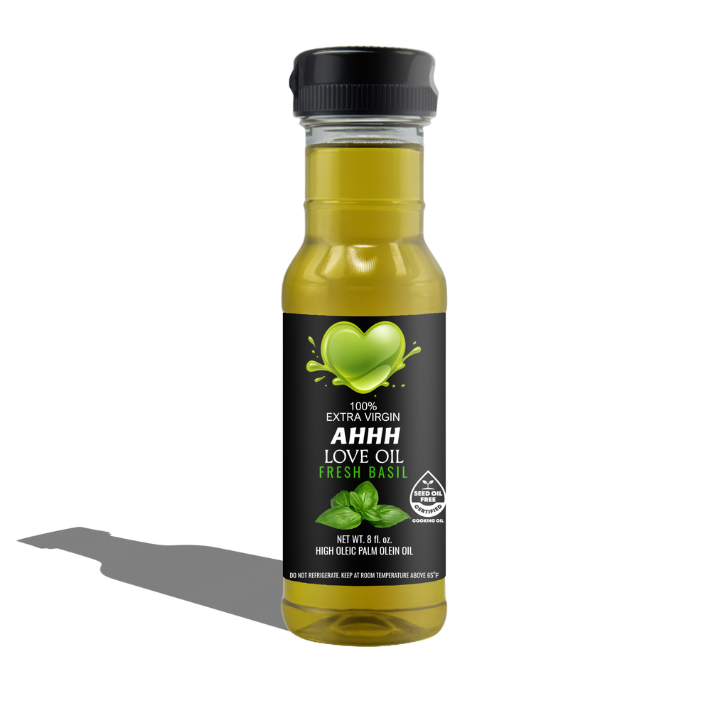 AHHH Love Oil Fresh Basil plant-based high-heat cooking oil with bright herbal flavor