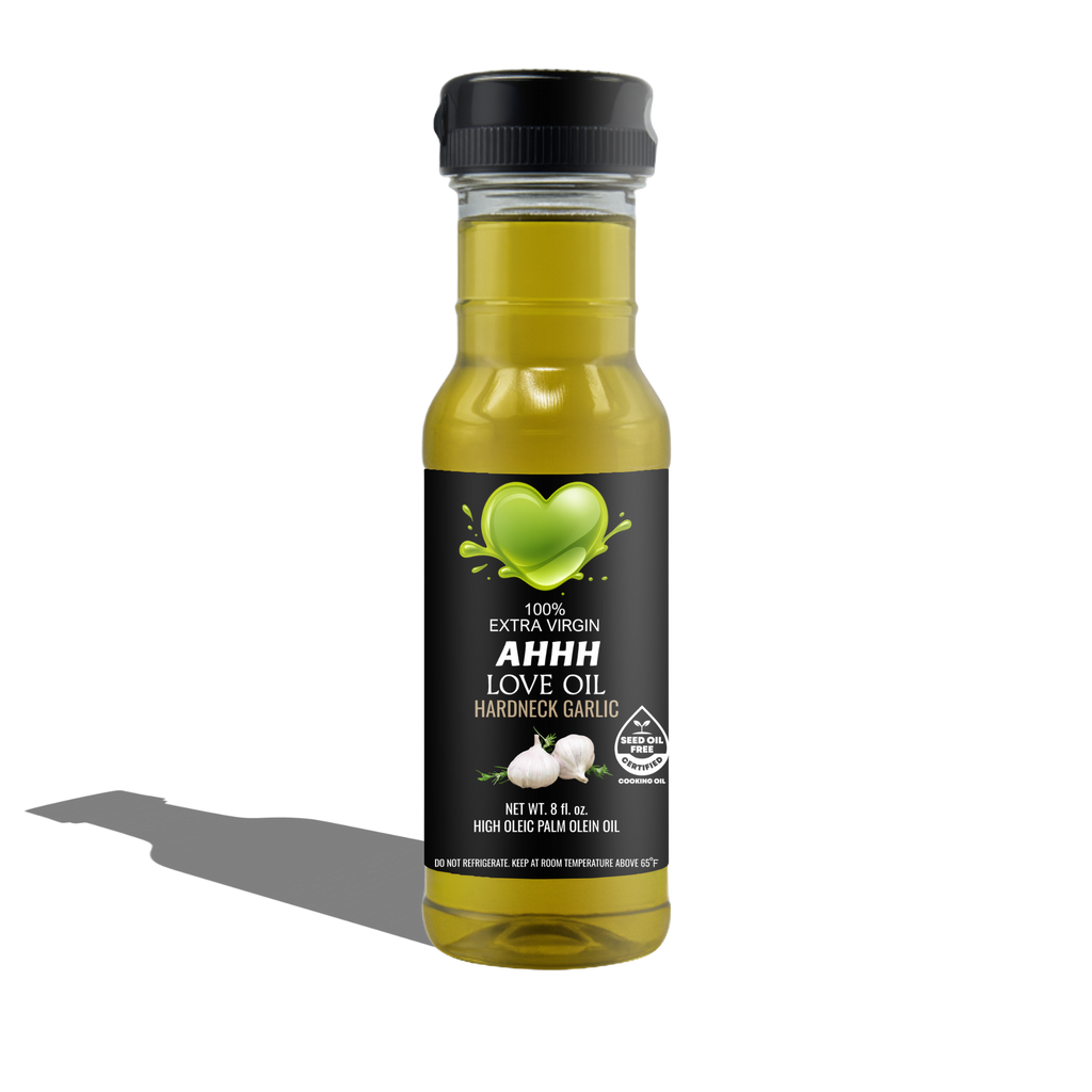 AHHH Love Oil Hardneck Garlic plant-based high-heat cooking oil with bold garlic flavor