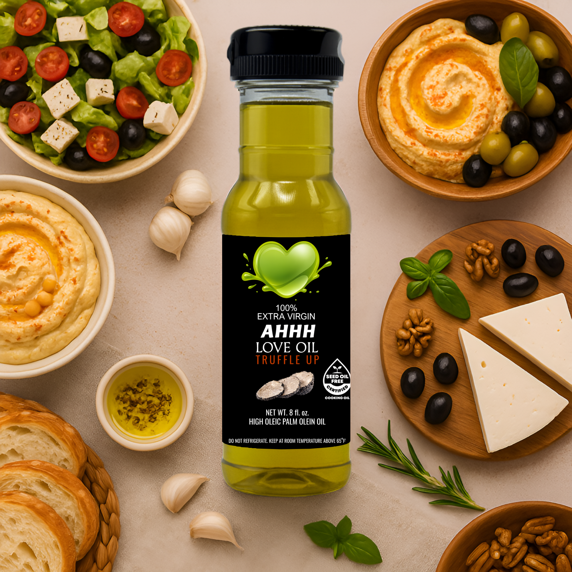 Plant-based Truffle Up AHHH Love Oil crafted for elevated high-temperature cooking