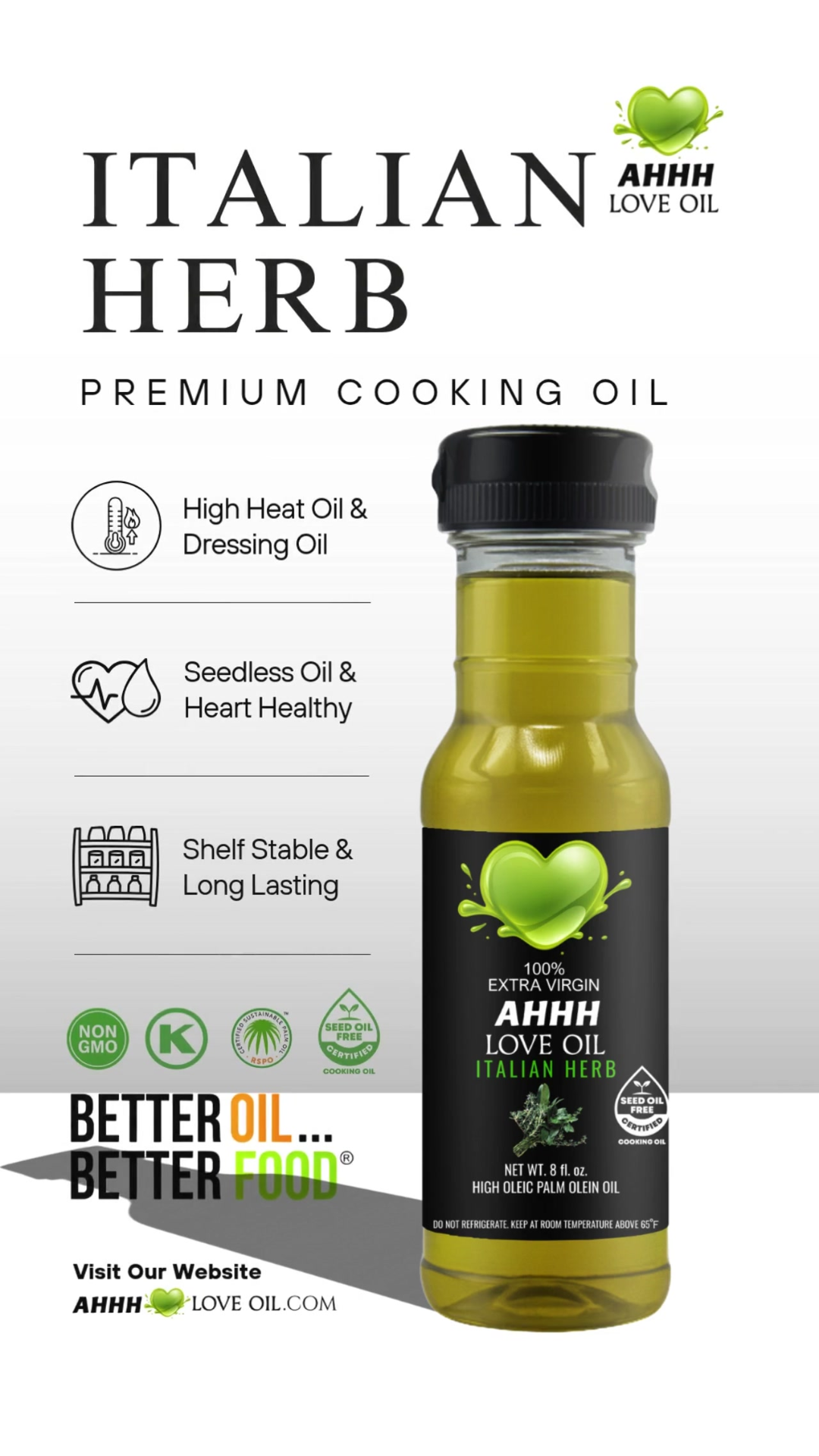 Italian Herb flavored AHHH Love Oil premium plant-based oil for clean savory meals