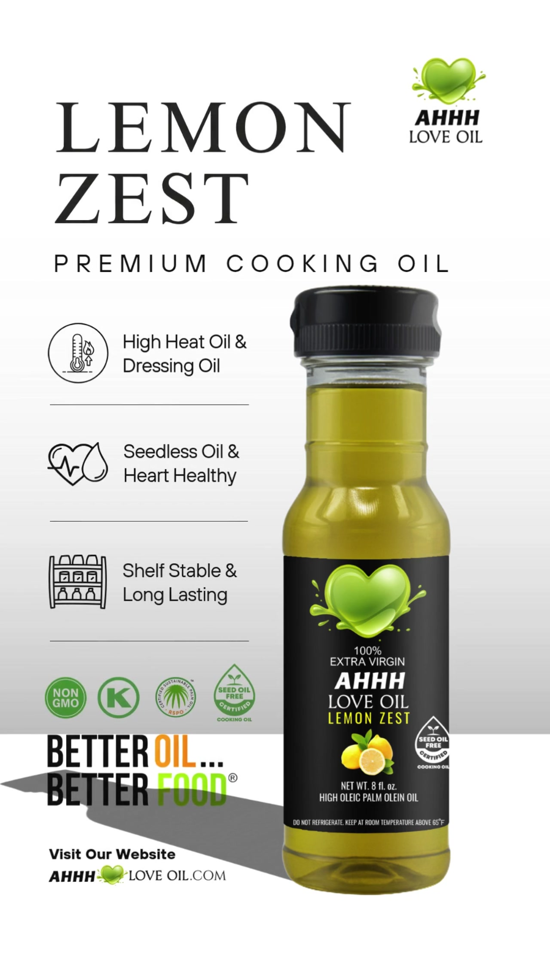 Lemon Zest AHHH Love Oil clean healthy high-heat oil infused with natural lemon essence
